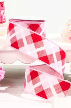 2.5" x 10 Yard Pink/ Red Plaid Ribbon