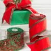 4” x 5 Yard Red & Green Piping Velvet Metallic Dupion Ribbon