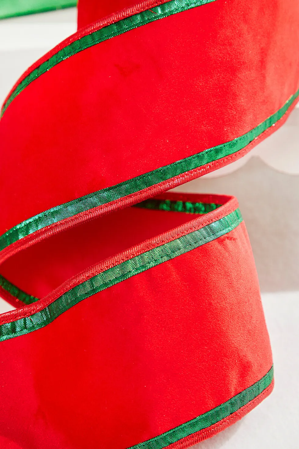 4” x 5 Yard Red & Green Piping Velvet Metallic Dupion Ribbon