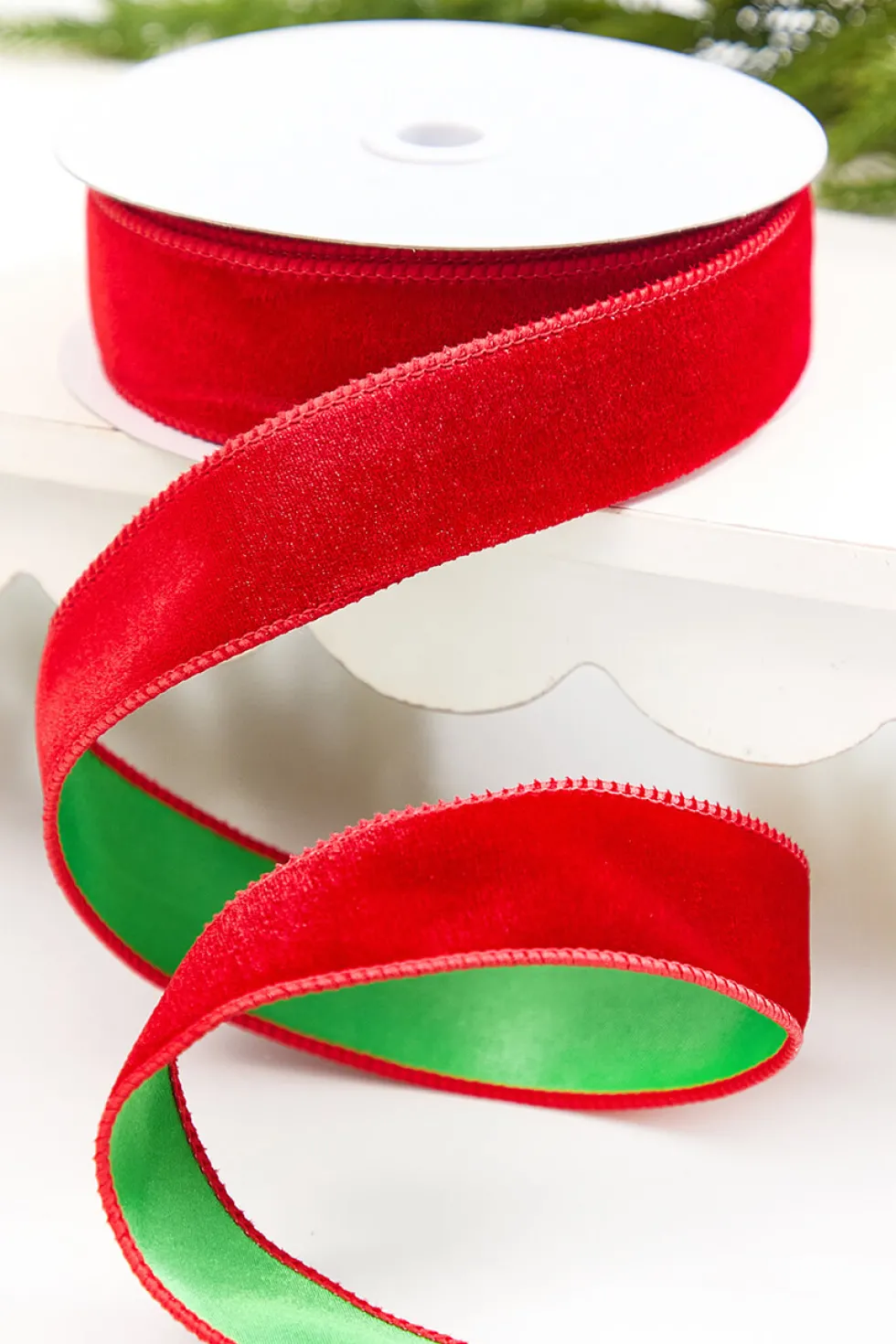 1.5" x 10 Yard Red & Green Velvet with Satin Backing Ribbon