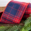 4" x 5 Yard Red & Navy Plaid Check Ribbon