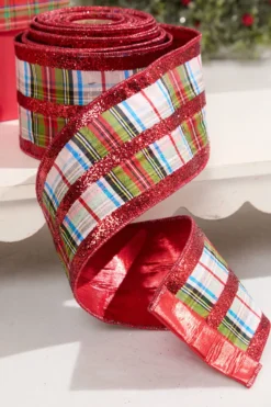 4" x 10 Yard Red & White Plaid Pattern Ribbon