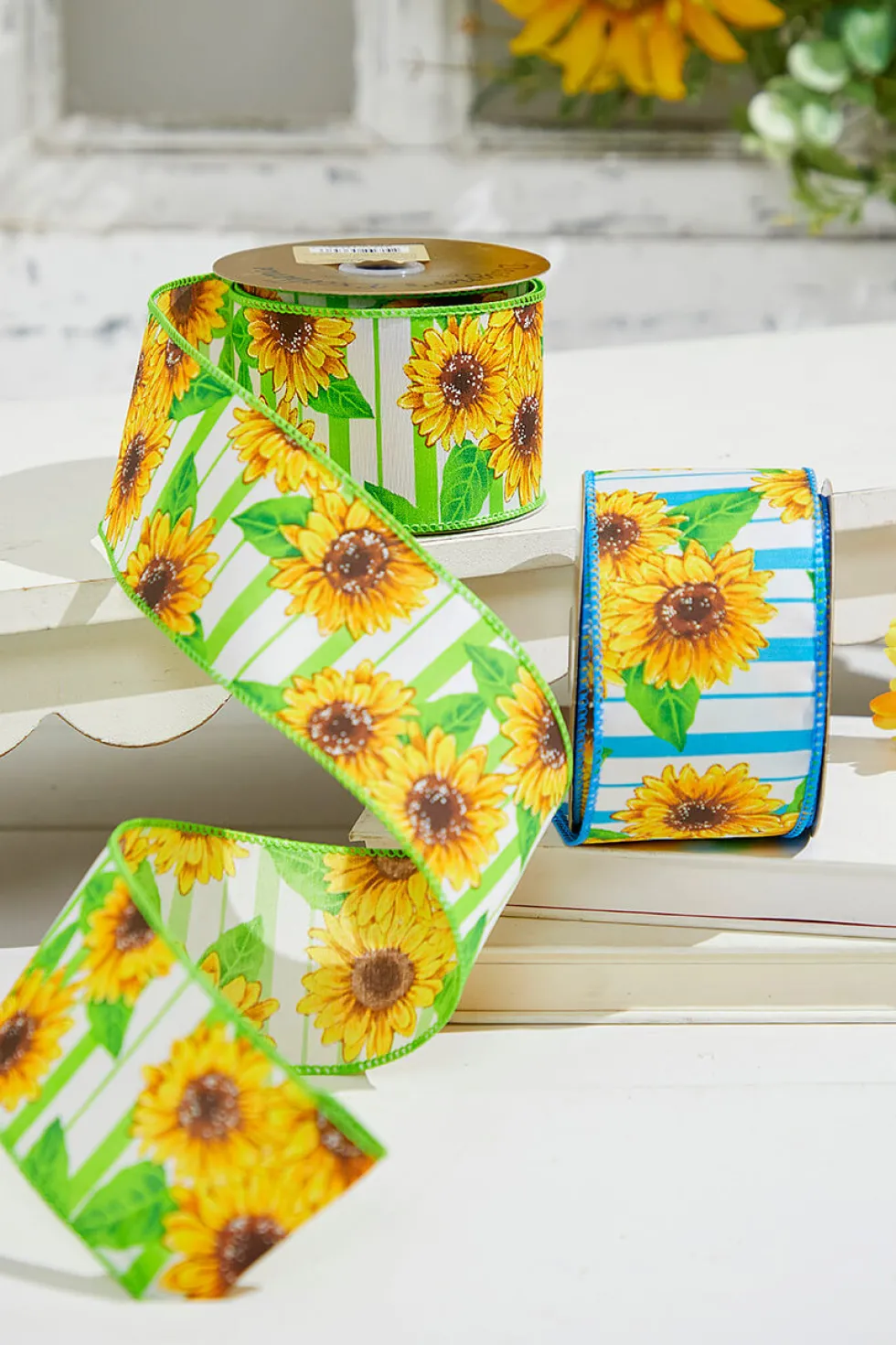 2.5" x 10 Yards Blue Sunflower Ribbon