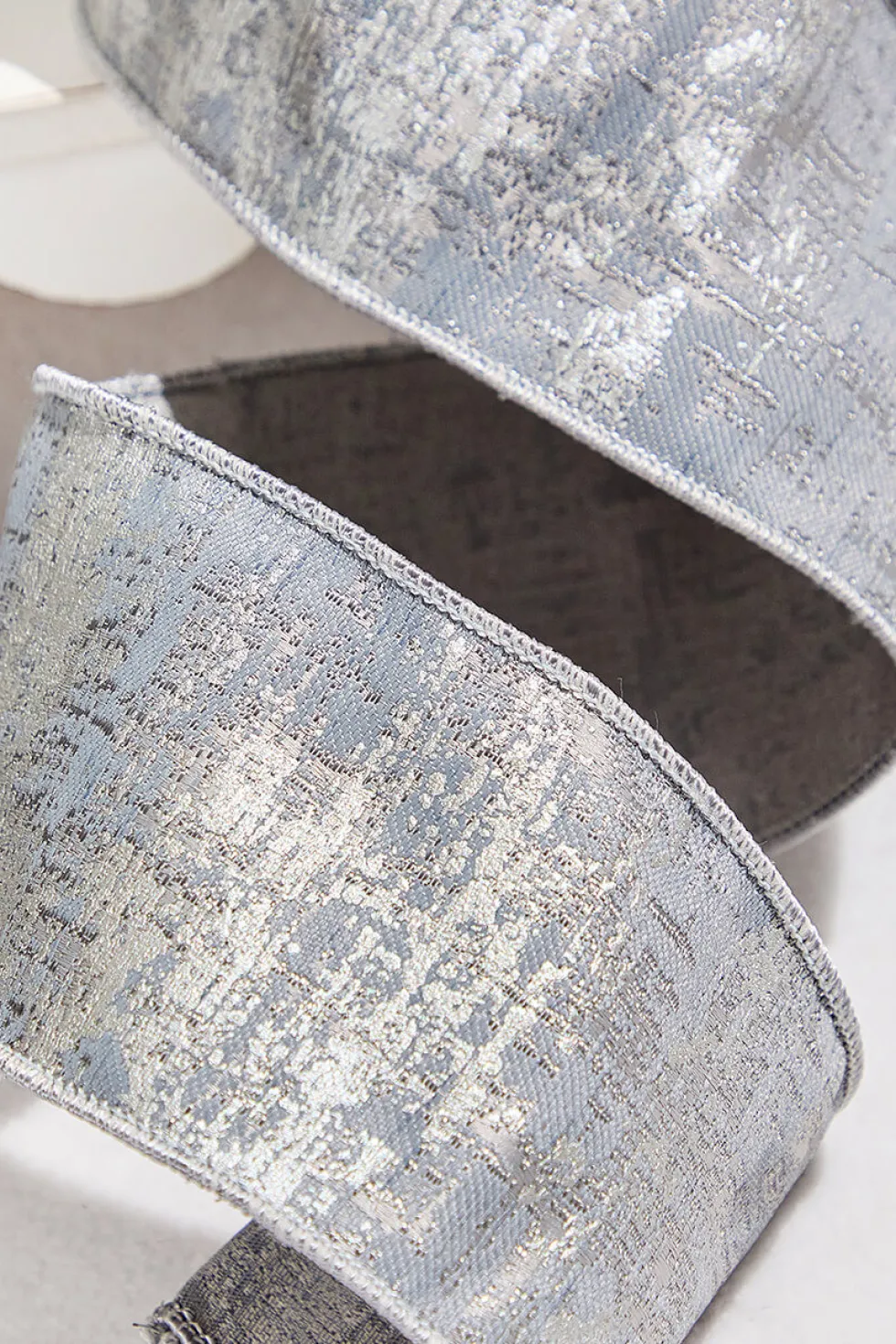 4" x 5 Yard Silver Jacquard Dupion Ribbon