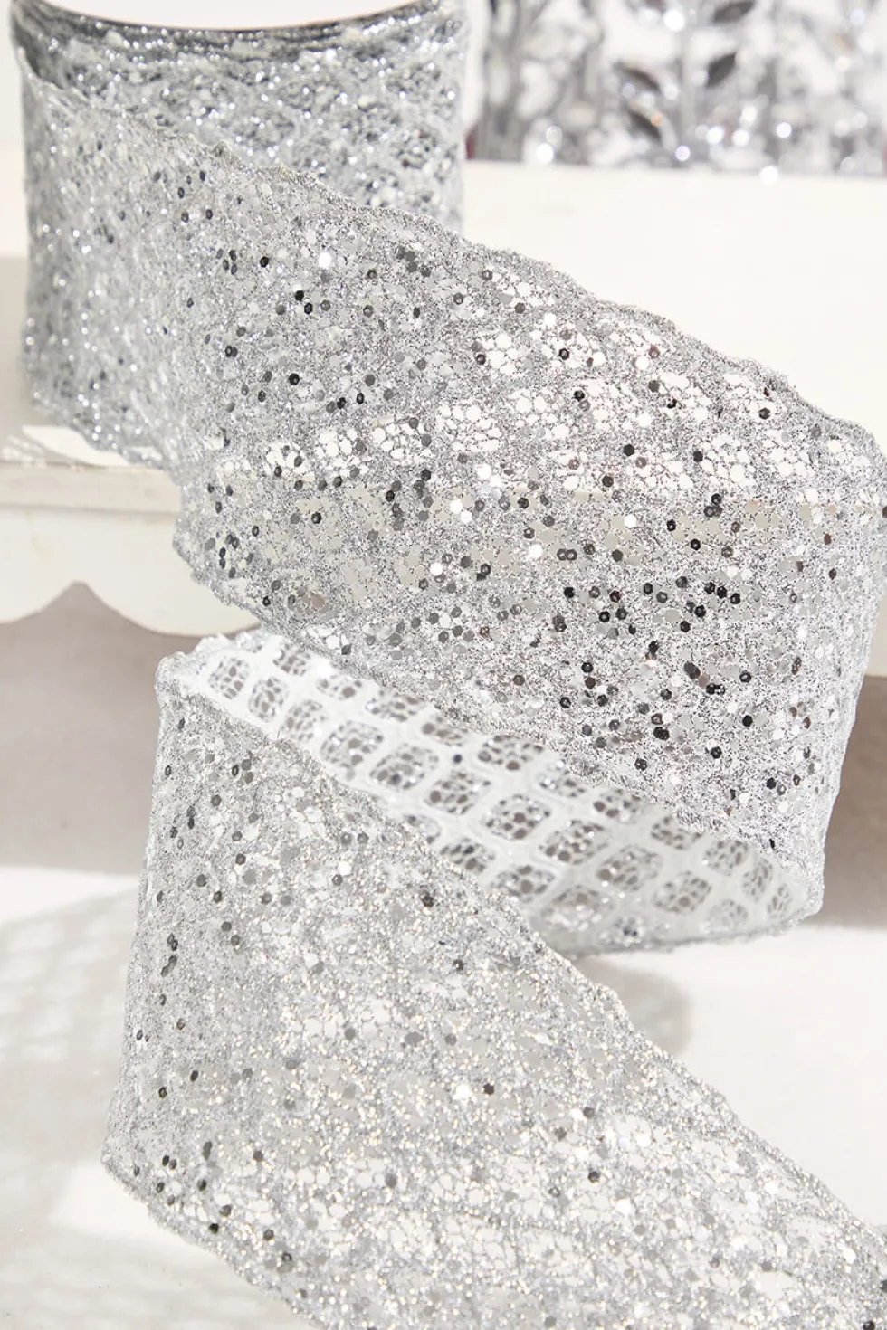 4" x 10 Yard Silver Mesh Wired Ribbon