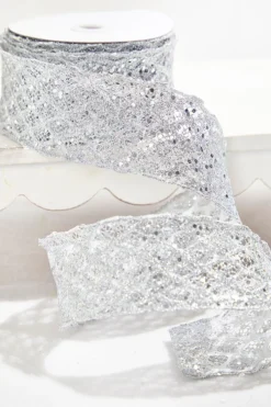 2.5" x 10 Yard Silver Wired Ribbon