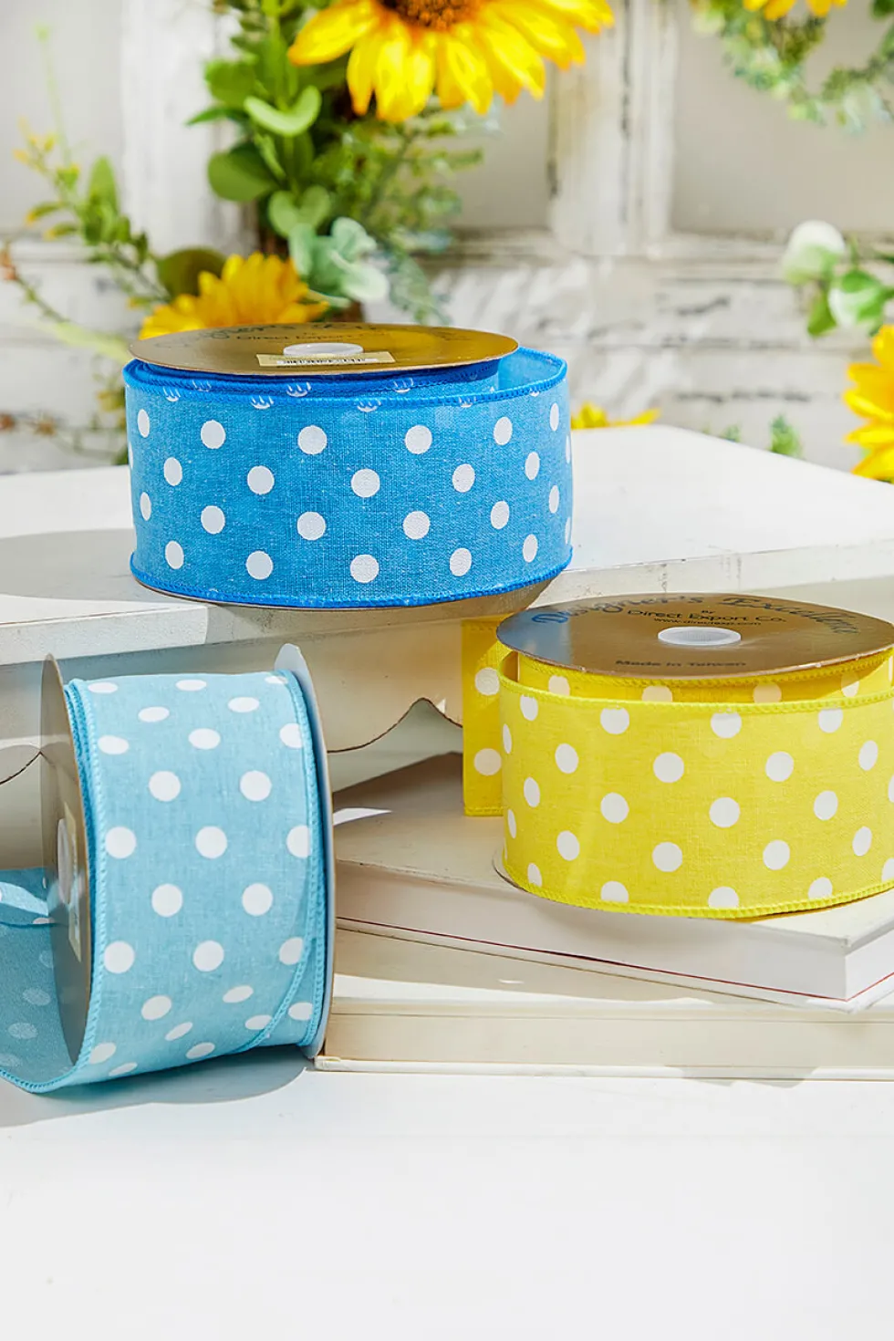 2.5" x 10 Yards Light Blue Polka Dot Ribbon