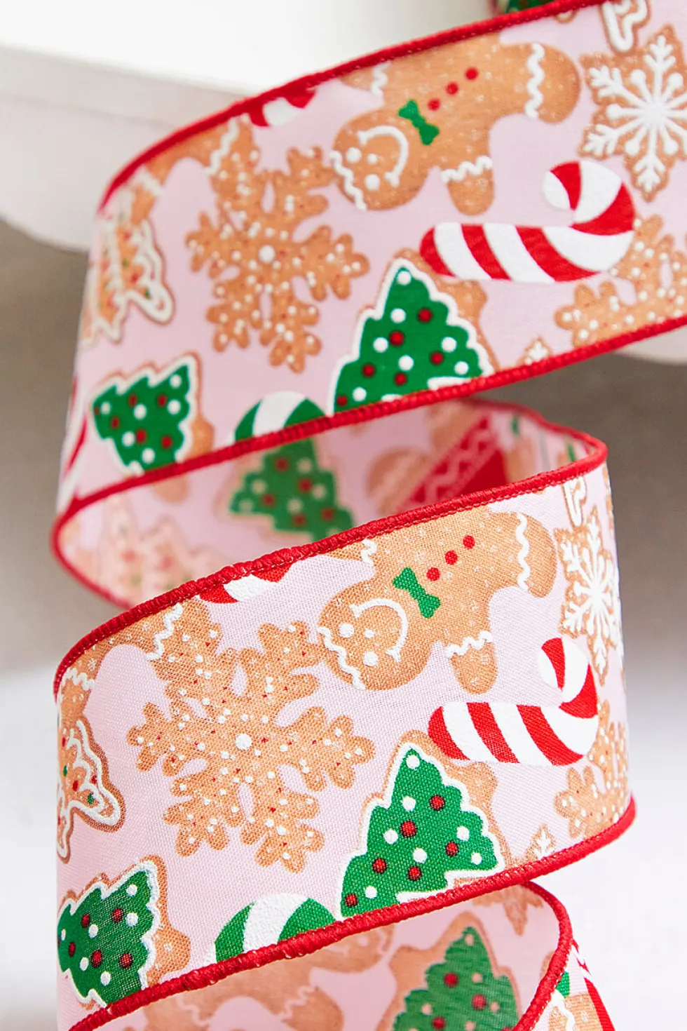 2.5" x 10 Yards Pink Gingerbread Candy Cane Ribbon