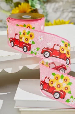 2.5" x 10 Yards Truck with Flowers Pink Ribbon