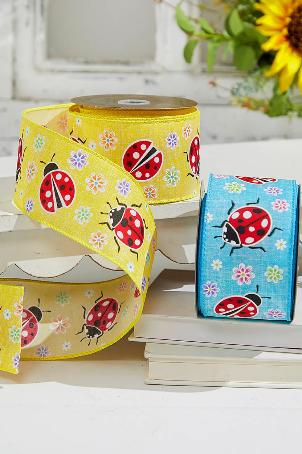 2.5" x 10 Yards Yellow Ladybugs Ribbon