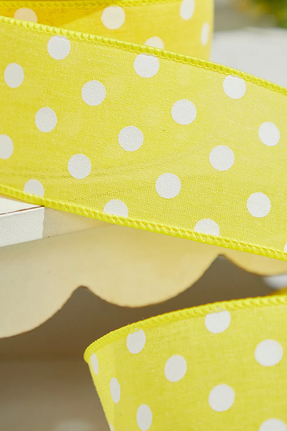 2.5" x 10 Yards Yellow Polka Dot Ribbon